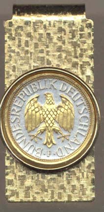 German 1 Mark "Eagle" Two Tone Gold on Silver World Coin Hinged Money Clip