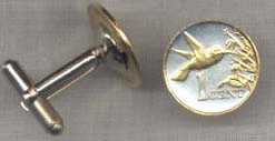 Trinidad & Tobago 1 Cent “Hummingbird” Two Tone Coin Cuff Links - 1 Pair