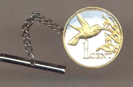 Trinidad & Tobago 1 Cent "Hummingbird" Two Tone Gold on Silver World Coin Tie Tack