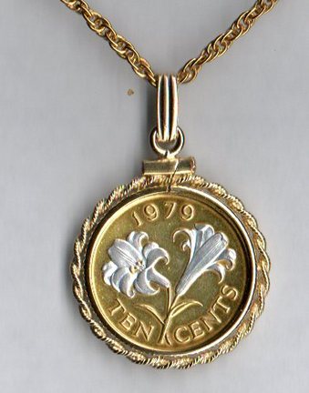 Bermuda 10 Cent "Lily" Two Tone Rope Bezel Coin on 18" Chain