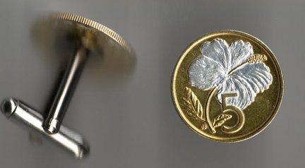 Cook Islands 5 Cent "Silver Hibiscus" Two Tone Coin Cuff Links - 1 Pair