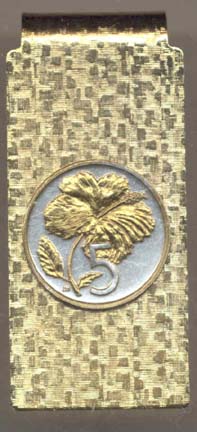 Cook Islands 5 Cent "Hibiscus" Two Tone Gold on Silver World Coin Hinged Money Clip