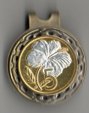 Cook Islands 5 Cent "White Hibiscus" Two Tone Coin Ball Marker