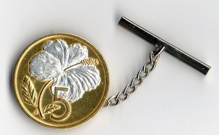 Cook Islands 5 Cent "Silver Hibiscus" Two Tone Coin Tie Tack