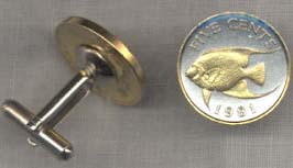 Bermuda 5 Cent “Angel Fish” Two Tone Coin Cuff Links - 1 Pair