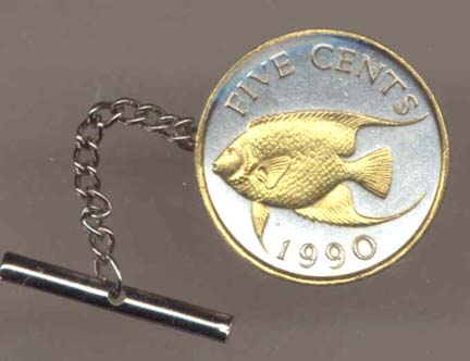 Bermuda 5 Cent "Angel Fish" Two Tone Gold on Silver World Coin Tie Tack