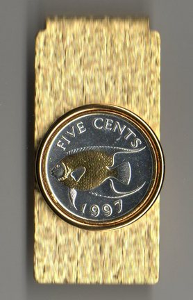 Bermuda 5 Cent "Angel Fish" Two Tone Coin Hinge Money Clip
