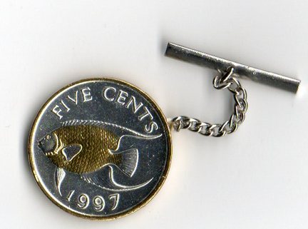 Bermuda 5 Cent "Angel Fish" Two Tone Coin Tie Tack