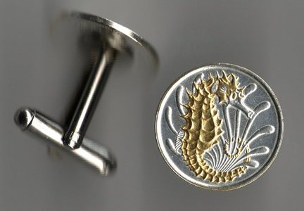 Singapore 10 Cent "Gold and Silver Sea Horse" Two Tone Coin Cuff Links - 1 Pair