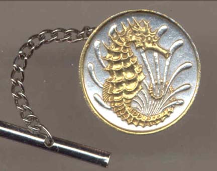 Singapore 10 Cent "Sea Horse" Two Tone Gold on Silver World Coin Tie Tack