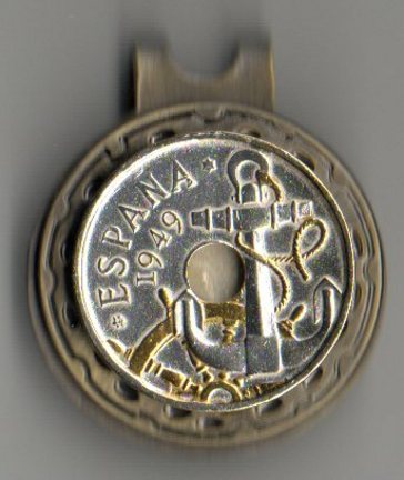 Spanish 50 Centimes "Anchor and Ships Wheel" Two Tone Coin Ball Marker