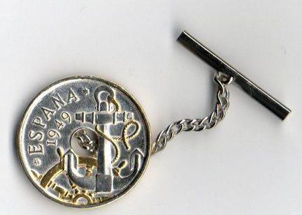 Spanish 50 Centimes 'Gold and Silver Anchor and Ships Wheel' Two Tone Coin Tie Tack