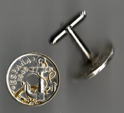 Spanish 50 Centimes "Gold and Silver Anchor and Ships Wheel" Two Tone Coin Cuff Links - 1 Pair