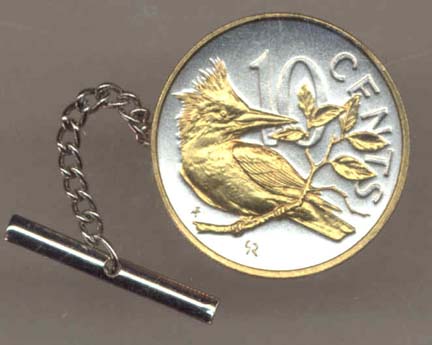 British Virgin Islands 10 Cent "Kingfisher" Two Tone Gold on Silver World Coin Tie Tack