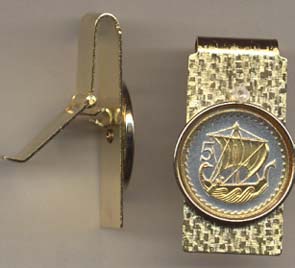 Cyprus 5 Mils “Viking Ship” Two Toned Coin Hinged Money Clip