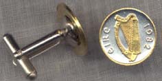 Irish Penny “Harp” Two Tone Coin Cuff Links - 1 Pair