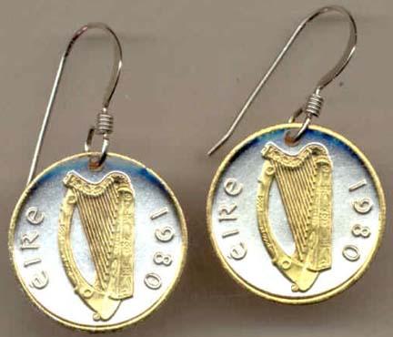 Irish Penny “Harp” Two Tone Coin Earrings  