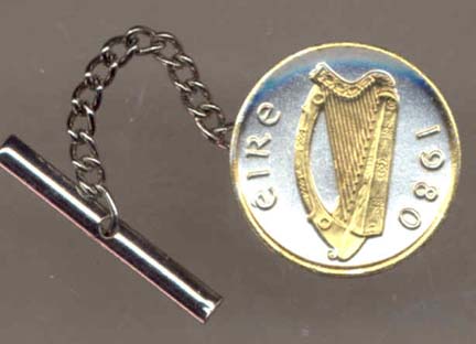 Irish Penny "Harp" Two Tone Gold on Silver World Coin Tie Tack