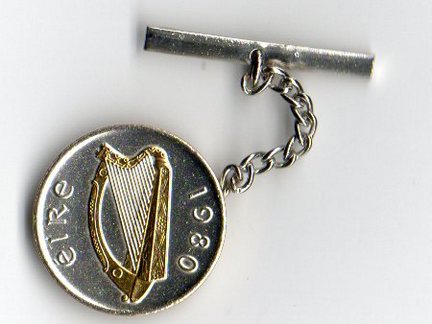 Irish Half Penny 'Harp' Two Tone Coin Tie Tack