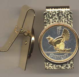 Irish Penny “Chicken with Chicks” Two Toned Coin Hinged Money Clip
