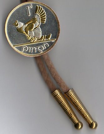 Irish Penny "Gold and Silver Chicken with Chicks" Two Tone Coin Bolo Tie