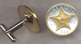 Bahamas 1 Cent “Star Fish” Two Tone Coin Cuff Links - 1 Pair
