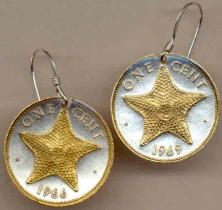 Bahamas 1 Cent "Star Fish" Two Tone Coin Earrings