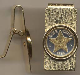 Bahamas 1 Cent  “Star Fish” Two Toned Coin Hinged Money Clip