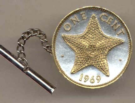 Bahamas 1 Cent "Star Fish" Two Tone Gold on Silver World Coin Tie Tack