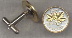 Canadian Penny “Maple Leaf” Two Tone Coin Cuff Links - 1 Pair