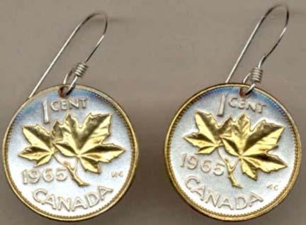 Canadian Penny “Maple Leaf” Two Tone Coin Earrings     