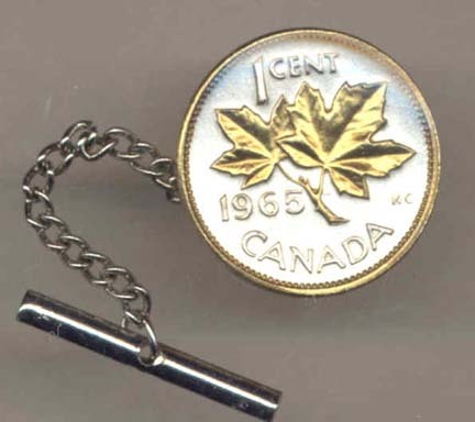 Canadian Penny 'Maple Leaf' Two Tone Gold on Silver World Coin Tie Tack