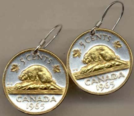Canadian Nickel “Beaver” Two Tone Coin Earrings  