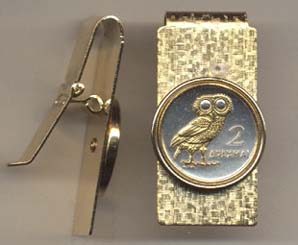 Greek 2 Drachma “Owl” Two Toned Coin Hinged Money Clip