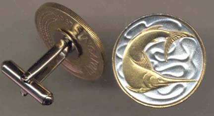 Singapore 20 Cent "Sword Fish" Two Tone Gold on Silver World Cuff Links - 1 Pair