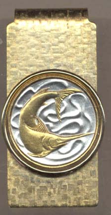 Singapore 20 Cent "Sword Fish" Two Tone Gold on Silver World Coin Hinged Money Clip