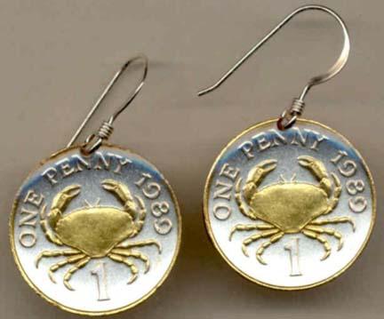 Guernsey Penny “Crab” Two Tone Coin Earrings  
