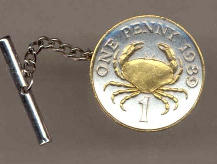 Guernsey Penny "Crab" Two Tone Gold on Silver World Coin Tie Tack