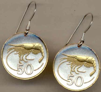 Iceland 50 Aurar “Shrimp” Two Tone Coin Earrings  