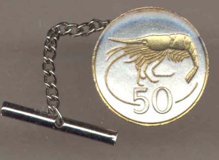 Iceland 50 Aurar "Shrimp" Two Tone Gold on Silver World Coin Tie Tack