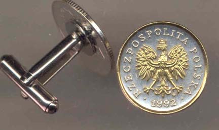 Polish 5 Groszy "Eagle with Crown" Two Tone Gold on Silver World Cuff Links - 1 Pair