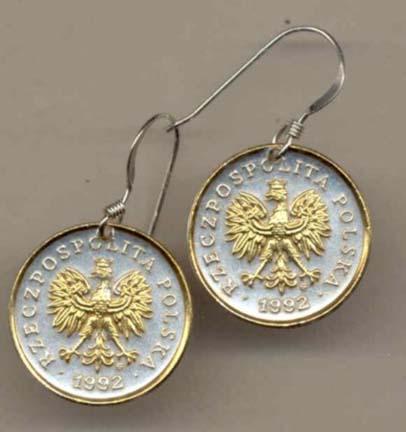 Polish 5 Groszy "Eagle with Crown" Two Tone Coin Earrings