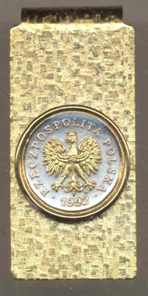 Polish 5 Groszy "Eagle" Two Tone Gold on Silver World Coin Hinged Money Clip