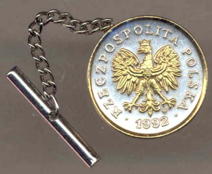 Polish 5 Groszy "Eagle" Two Tone Gold on Silver World Coin Tie Tack