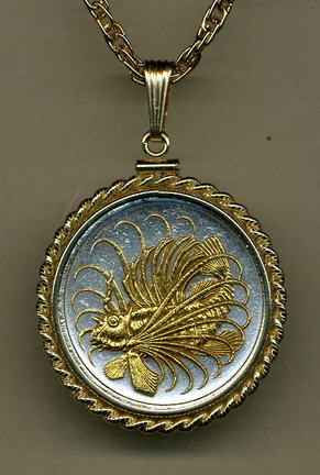 Singapore 50 Cent "Lionfish" Two Tone Gold Filled Rope Bezel Coin Pendant with 24" Chain