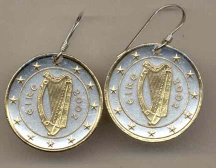 Ireland One Euro Two Tone Coin Earrings