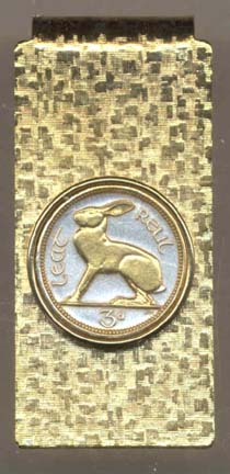 Ireland 3 Pence “Rabbit” Two Toned Coin Hinged Money Clip