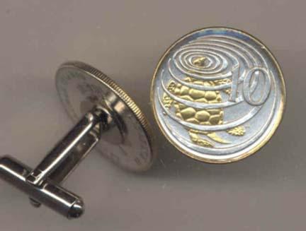 Cayman Islands 10 Cent "Turtle" Two Tone Coin Cuff Links - 1 Pair