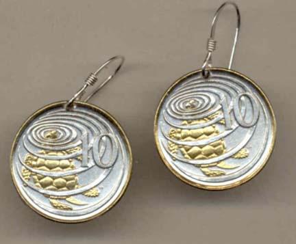 Cayman Islands 10 Cent "Turtle" Two Tone Coin Earrings