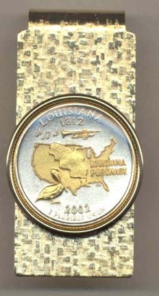 Louisiana Two Tone Statehood Quarter Hinged Money Clip